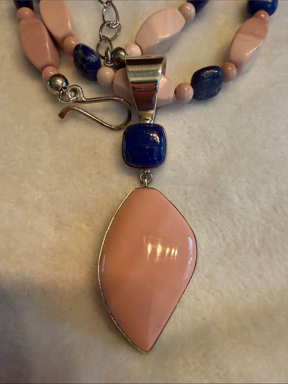 New Jay King Pink Opal & Lapis Pendant Necklace Sterling Clasp (261) - Picture 2 of 5